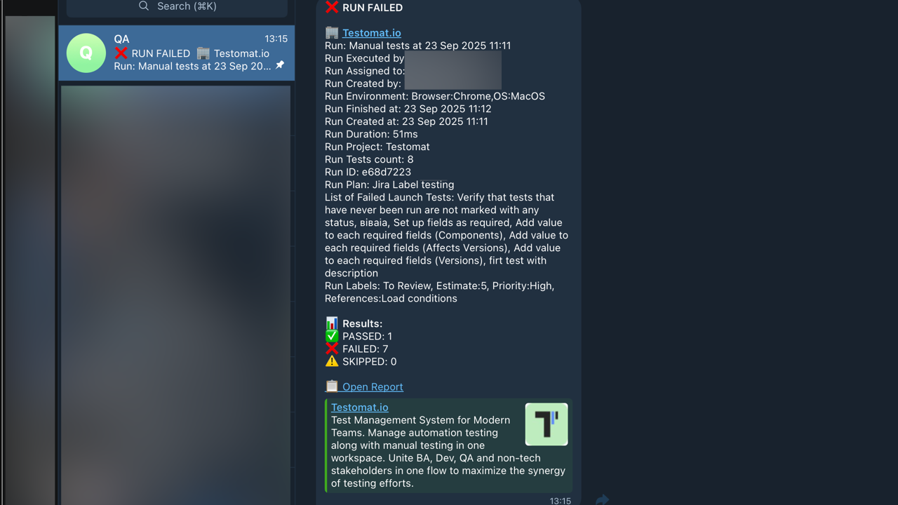 Telegram notification